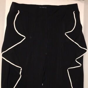 Eloquii Black Wide-Leg Pants with Ruffle and White Piping - Size 18